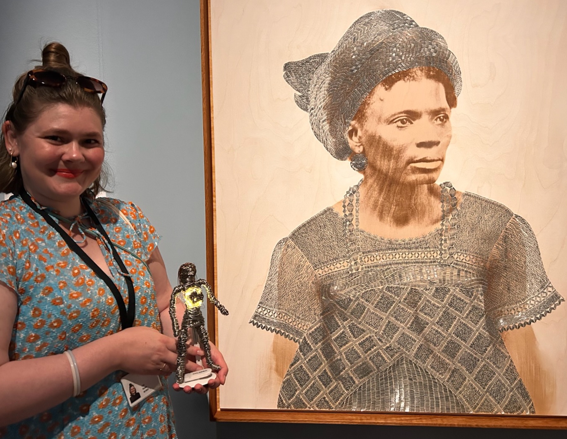 Lisa Roulet and Vernon Houston's sculpture with Sasha Huber's image that had inspired the far-reaching connection.